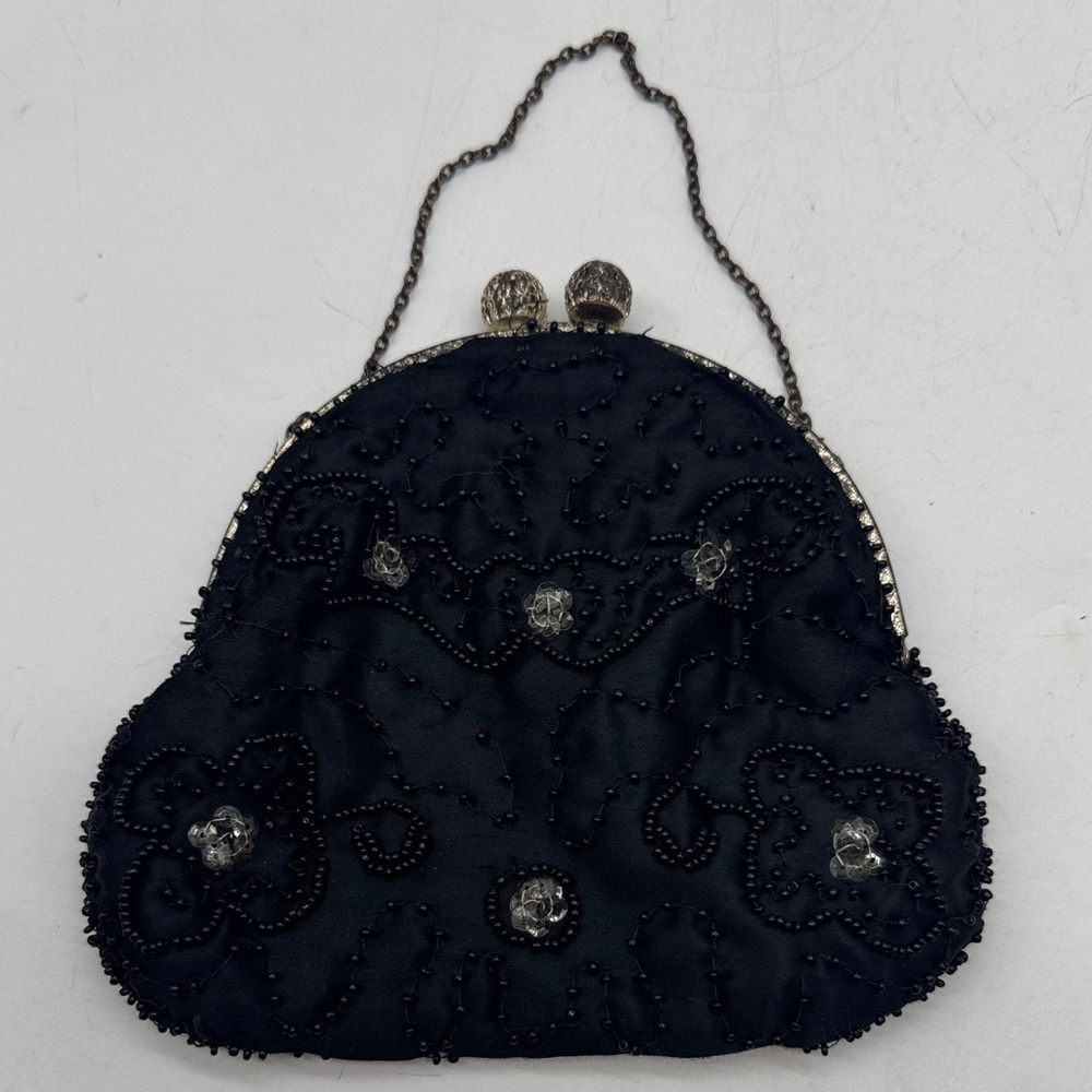 Elegant Black Beaded Evening Bag  as is condition